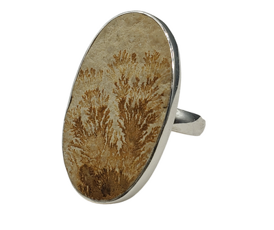 Dendritic Limestone Sterling Silver Ring - Sized and Adjustable