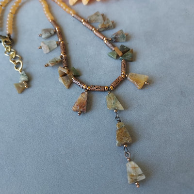 "Desert Dunes" Rutilated Quartz & Peach Aventurine Necklace - Artisan Made