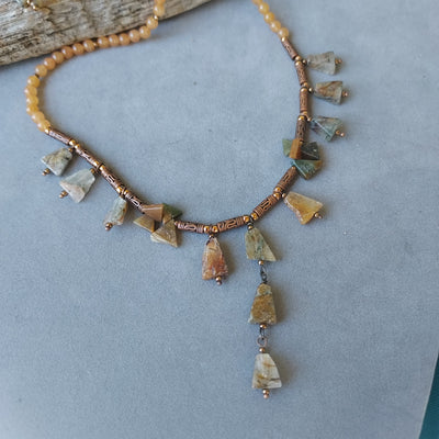 "Desert Dunes" Rutilated Quartz & Peach Aventurine Necklace - Artisan Made