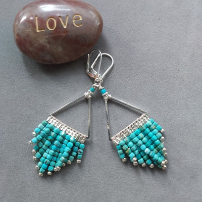"Desert Spirit" Natural Turquoise Beaded Fringe Earrings - Artisan Made