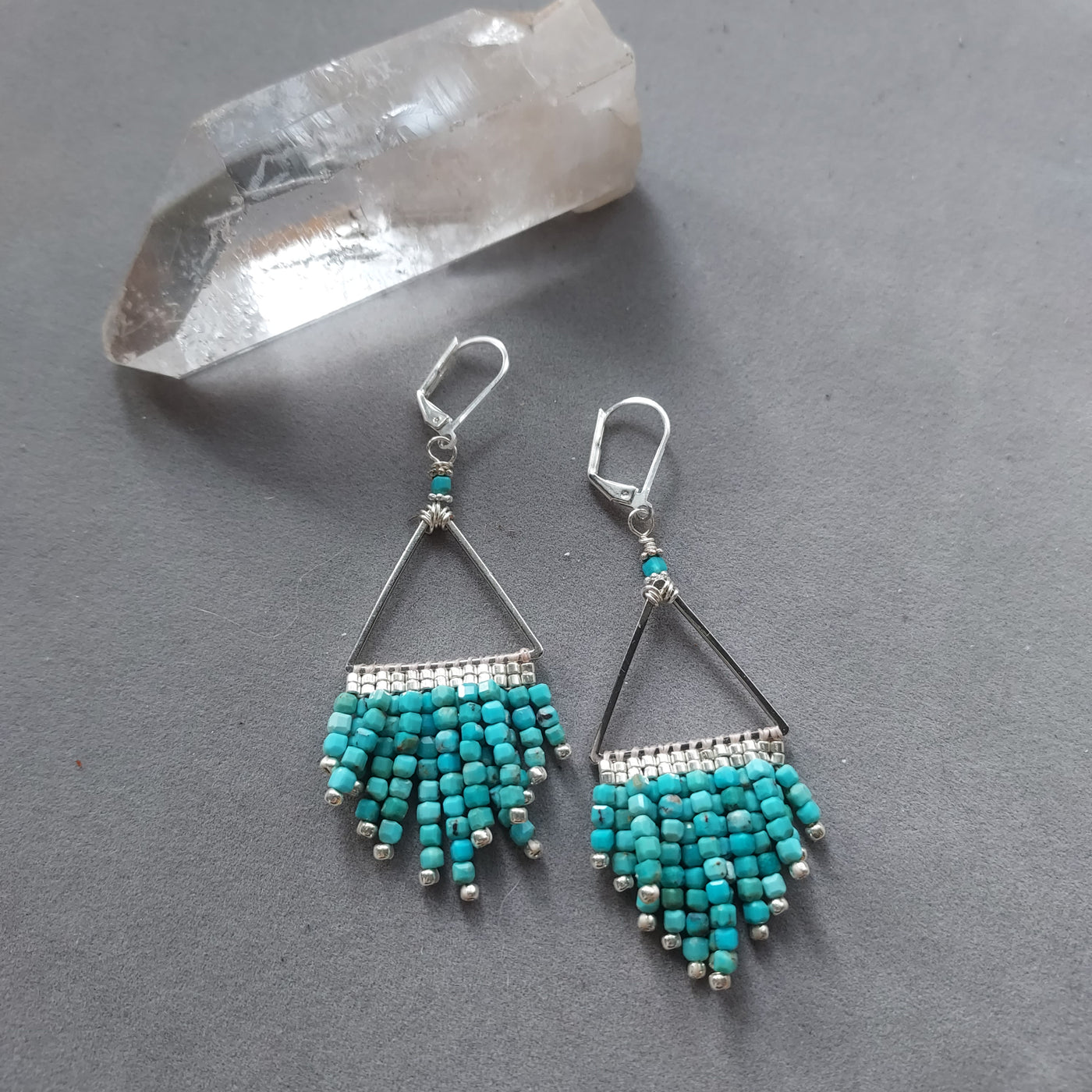 "Desert Spirit" Natural Turquoise Beaded Fringe Earrings - Artisan Made