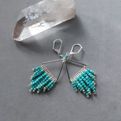 "Desert Spirit" Natural Turquoise Beaded Fringe Earrings - Artisan Made