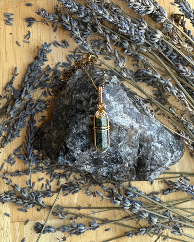 Dragons Blood Jasper Point Wire Wrapped Necklace - Artisan Made