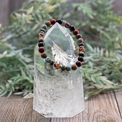 Druzy Agate, California Jasper & Red Creek Jasper Stretch Bracelet - Artisan Made