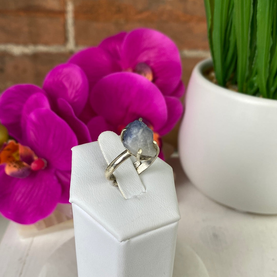Dumortierite Quartz Natural Ring with Adjustable sterling silver Prong Setting