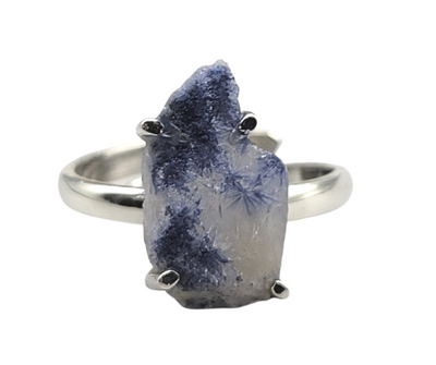 Dumortierite Quartz Natural Ring with Adjustable sterling silver Prong Setting