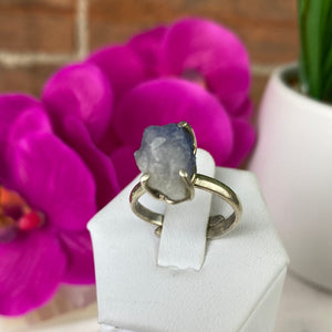 Dumortierite Quartz Natural Ring with Adjustable Sterling Silver Prong Setting