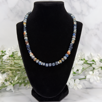 Dumortierite, Sunset Dumortierite and Silver Plated Steel Necklace - Artisan Made
