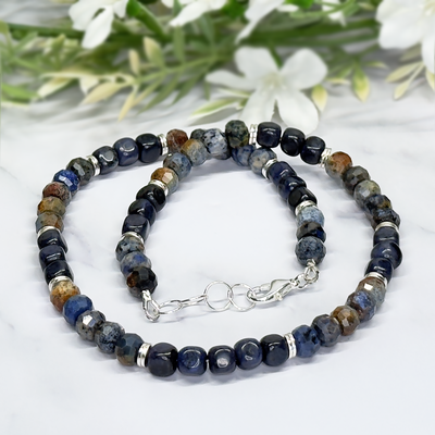 Dumortierite, Sunset Dumortierite and Silver Plated Steel Necklace - Artisan Made