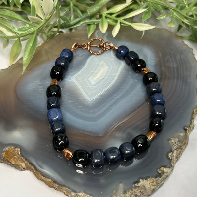 Dumortierite and Jet Bracelet - Artisan Made