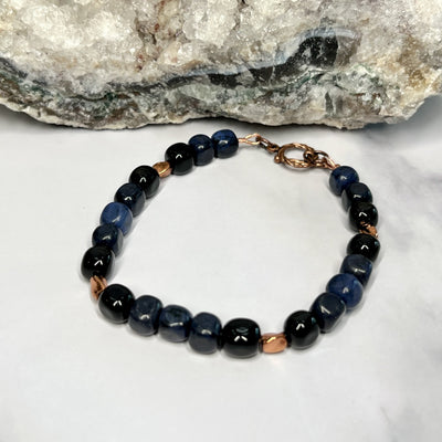 Dumortierite and Jet Bracelet - Artisan Made