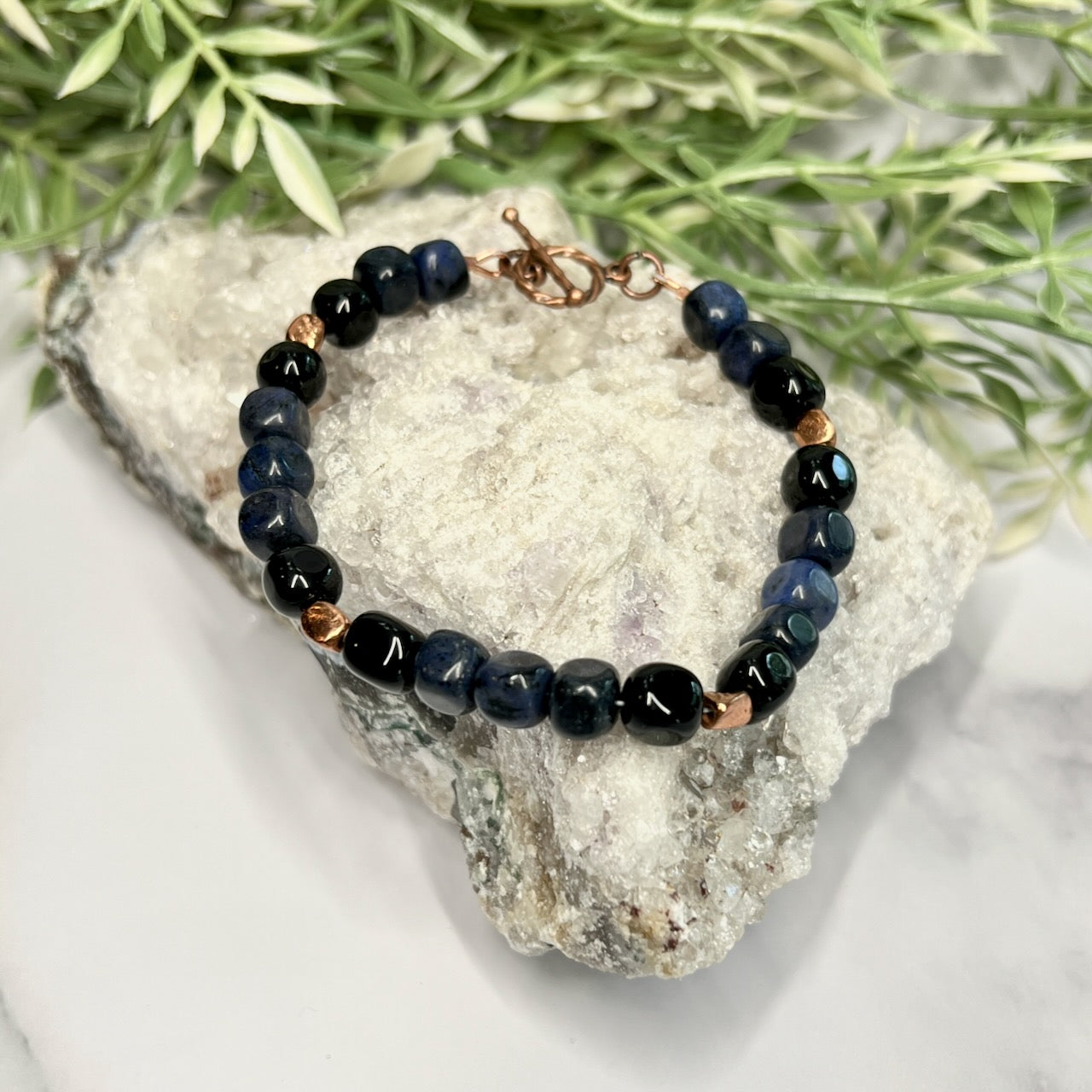 Dumortierite and Jet Bracelet - Artisan Made