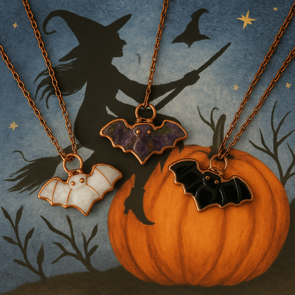 Electroform Gemstone Bat Necklace- Artisan Made
