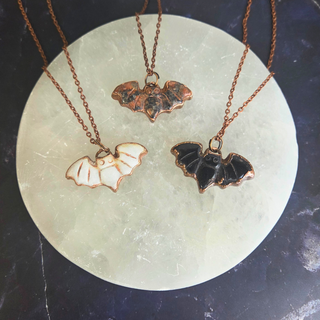 Electroform Gemstone Bat Necklace- Artisan Made