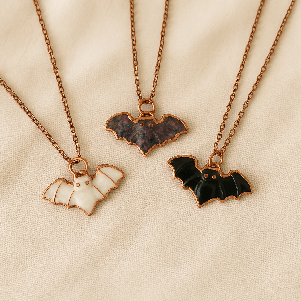 Electroform Gemstone Bat Necklace- Artisan Made