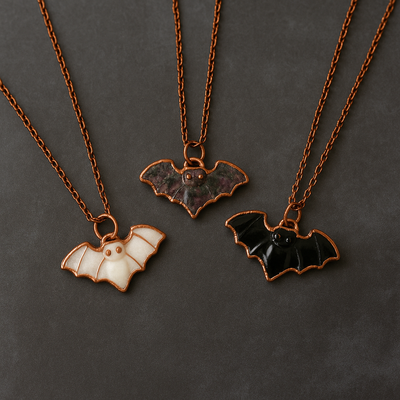 Electroform Gemstone Bat Necklace- Artisan Made