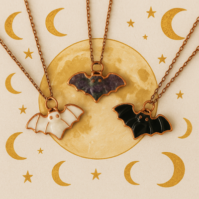 Electroform Gemstone Bat Necklace- Artisan Made