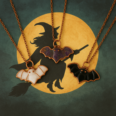Electroform Gemstone Bat Necklace- Artisan Made