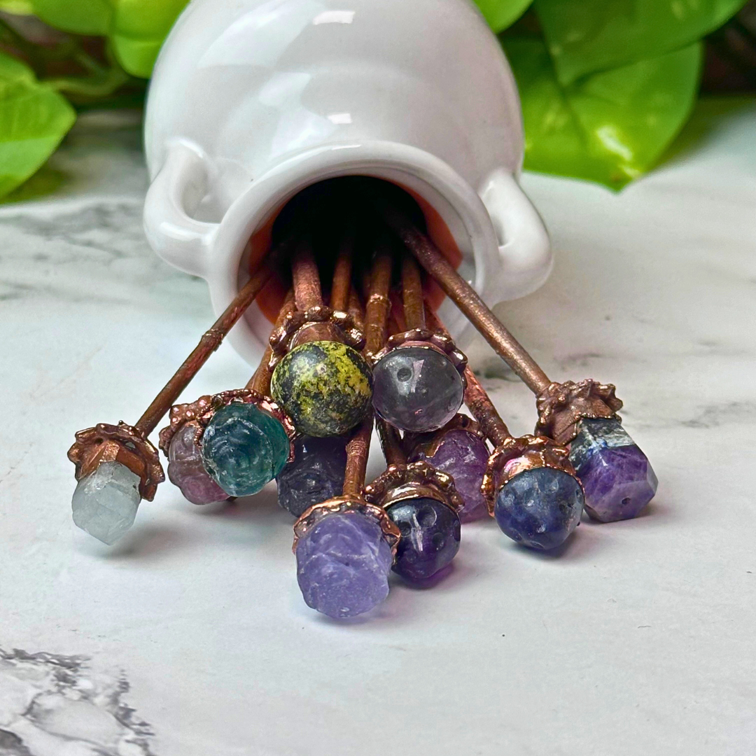 Electroformed Copper Gemstone Single Hair Pins - Artisan Made