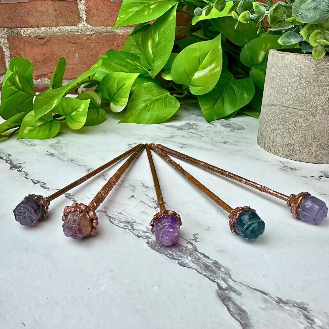 Electroformed Copper Gemstone Single Hair Pins - Artisan Made