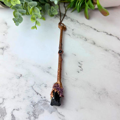 Electroformed Gemstone Broom Necklace - Artisan Made