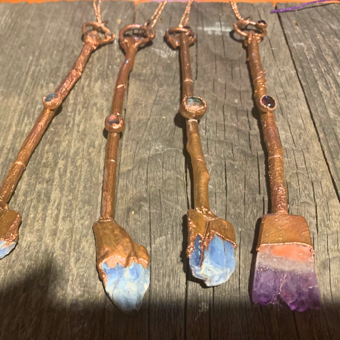 Electroformed Gemstone Broom Necklace - Artisan Made