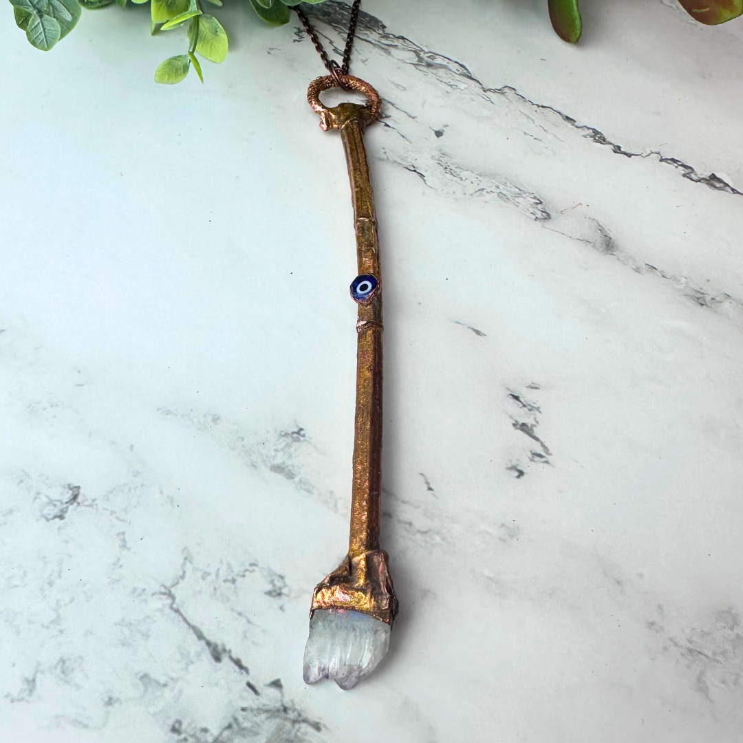 Electroformed Gemstone Broom Necklace - Artisan Made