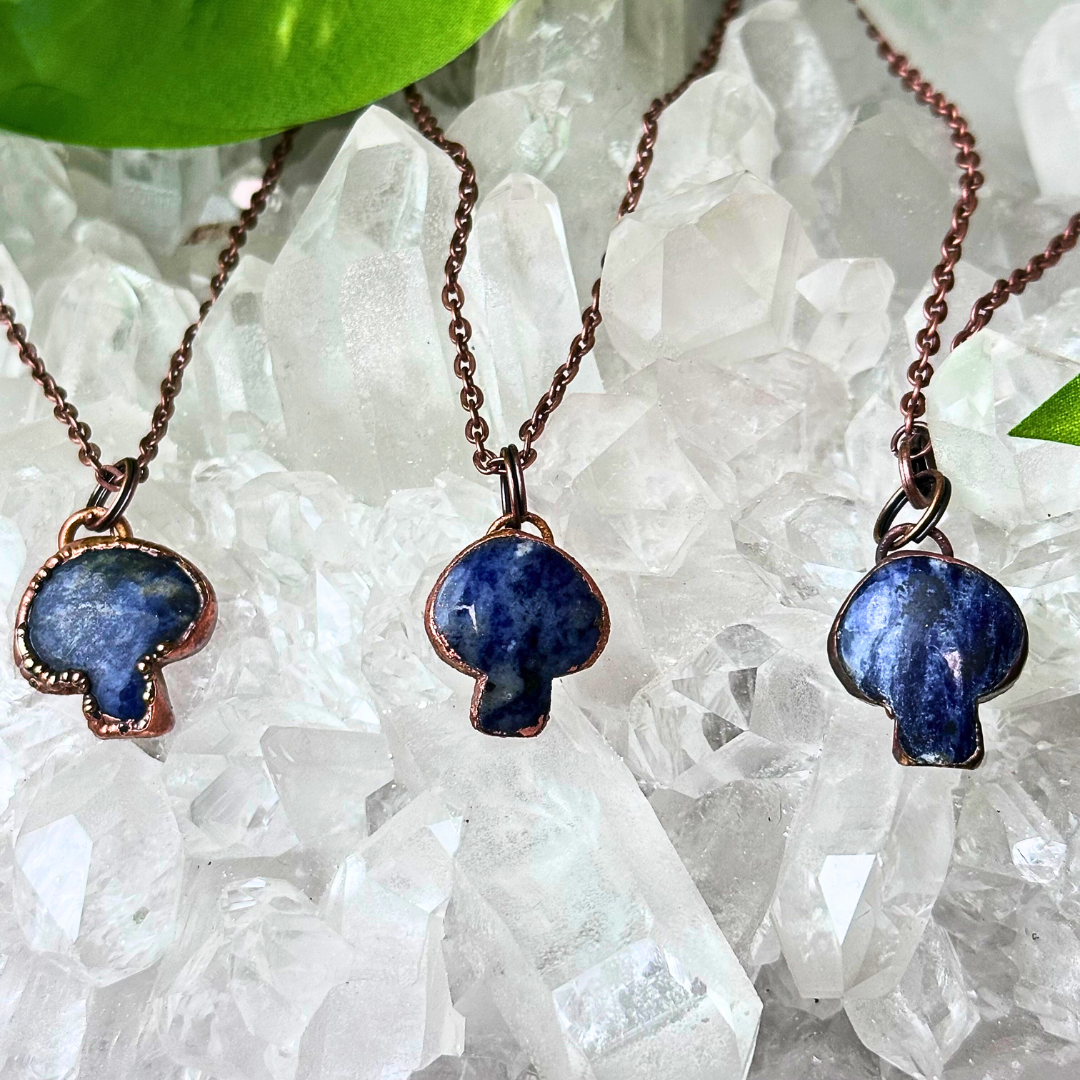 Electroformed Sodalite Flat Mushroom Necklaces - Artisan Made