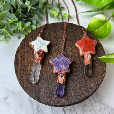 Electroformed Star & Gemstone Point Necklace - Artisan Made