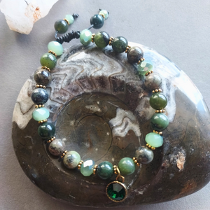 "Emerald Fields" Green Opal Adjustable Leather Cord Bracelet - Artisan Made
