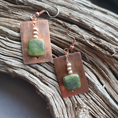 "Emerald Isle" Moss Agate & Copper Earrings - Artisan Made