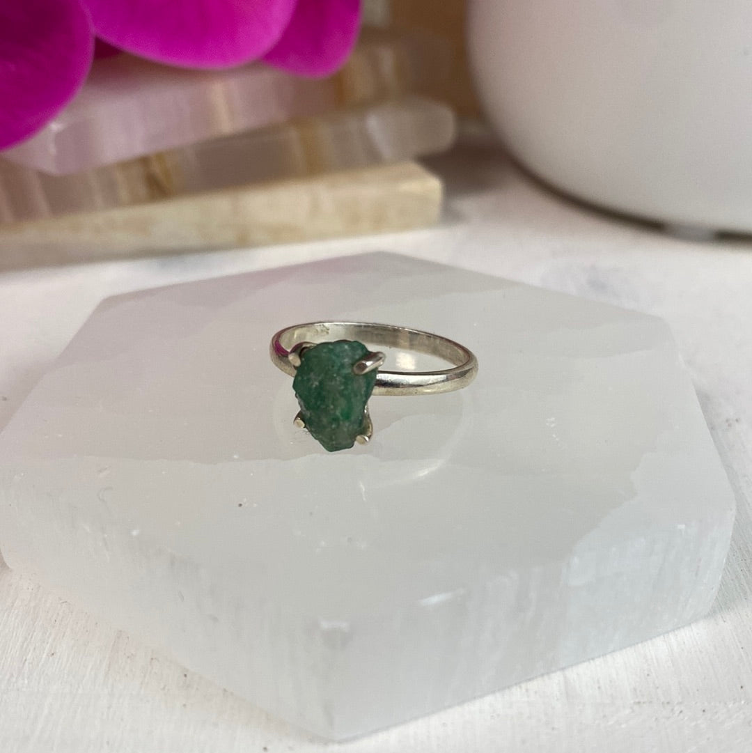Emerald Natural Ring 1" with sterling silver Sized Band