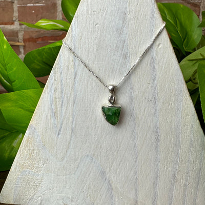 Emerald Rough Freeform sterling silver Bezel Pendant