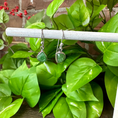 Emerald Rough Sterling Silver Dangle Earrings