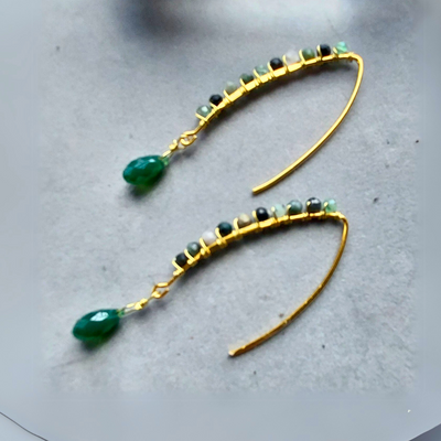 "Emerald Royalty" Wire Wrapped Emerald Marquise Earrings - Artisan Made