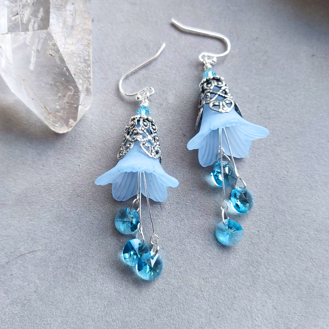 "Endless Sea" Aquamarine Crystal Earrings- Artisan Made