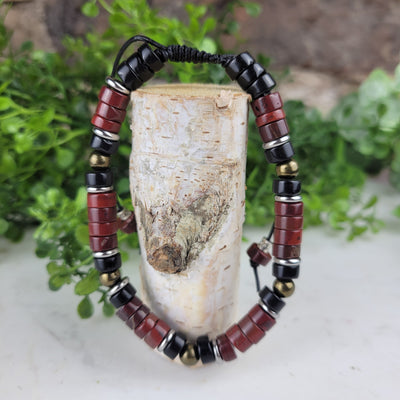 "Energy, Stamina & Perseverance" Red Agate & Black Onyx Unisex Bracelet - Artisan Made