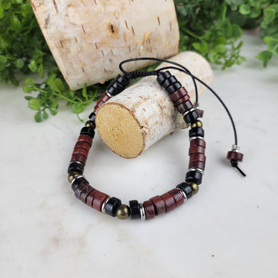 "Energy, Stamina & Perseverance" Red Agate & Black Onyx Unisex Bracelet - Artisan Made