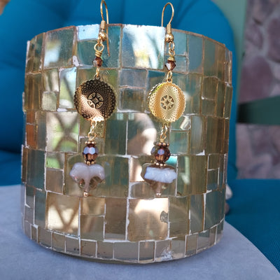 "Espresso" Sunburst, Topaz & Leaf Earrings - Artisan Made