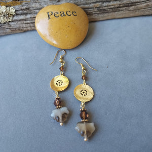 "Espresso" Sunburst, Topaz & Leaf Earrings - Artisan Made