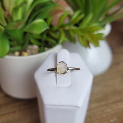 Ethiopian Opal Bezel Freeform Ring with sterling silver Sized Band (Stone: 0.25")