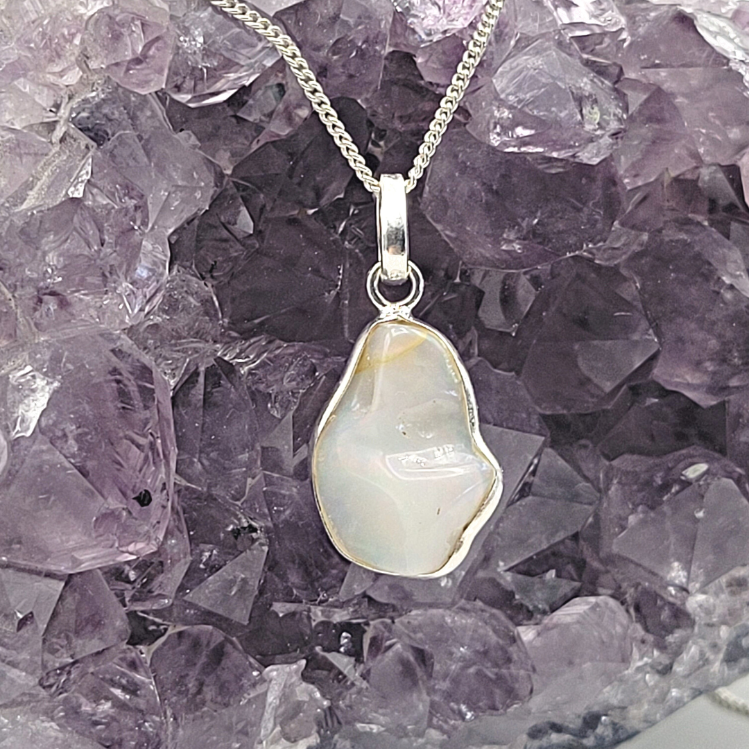 Ethiopian Opal Freeform Bezel sterling silver Pendant (1cm x 1.5cm)