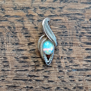 Ethiopian Opal Wire Wrapped Pendant 1" - Artisan Made