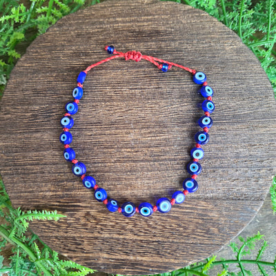 Evil Eye Adjustable Glass Bead Bracelet - Artisan Made