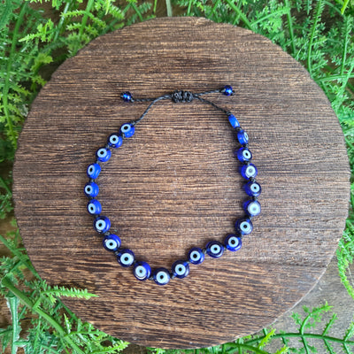 Evil Eye Adjustable Glass Bead Bracelet - Artisan Made
