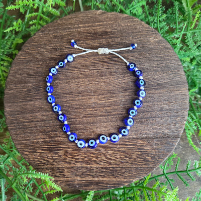 Evil Eye Adjustable Glass Bead Bracelet - Artisan Made