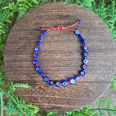 Evil Eye Adjustable Glass Bead Bracelet - Artisan Made