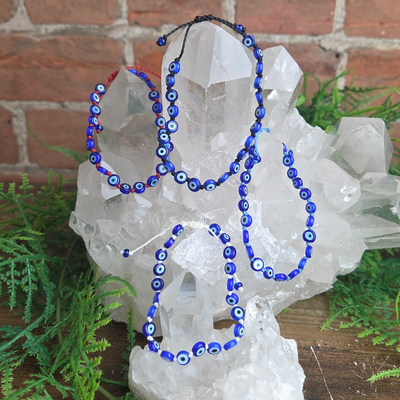 Evil Eye Adjustable Glass Bead Bracelet - Artisan Made