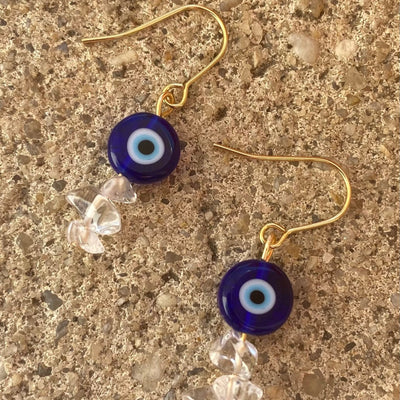 Evil Eye and Quartz Earrings - Artisan Made