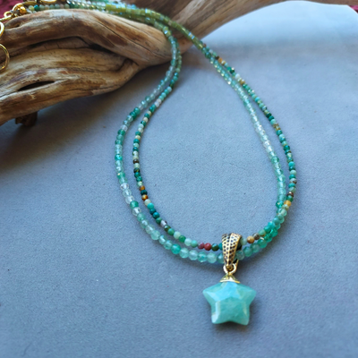 "Express Yourself" Amazonite, Jasper & Green Quartz 2 Strand Necklace - Artisan Made